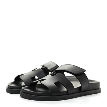 Hermes Calfskin Womens Chypre Sandals 37 Black 3 of 8
