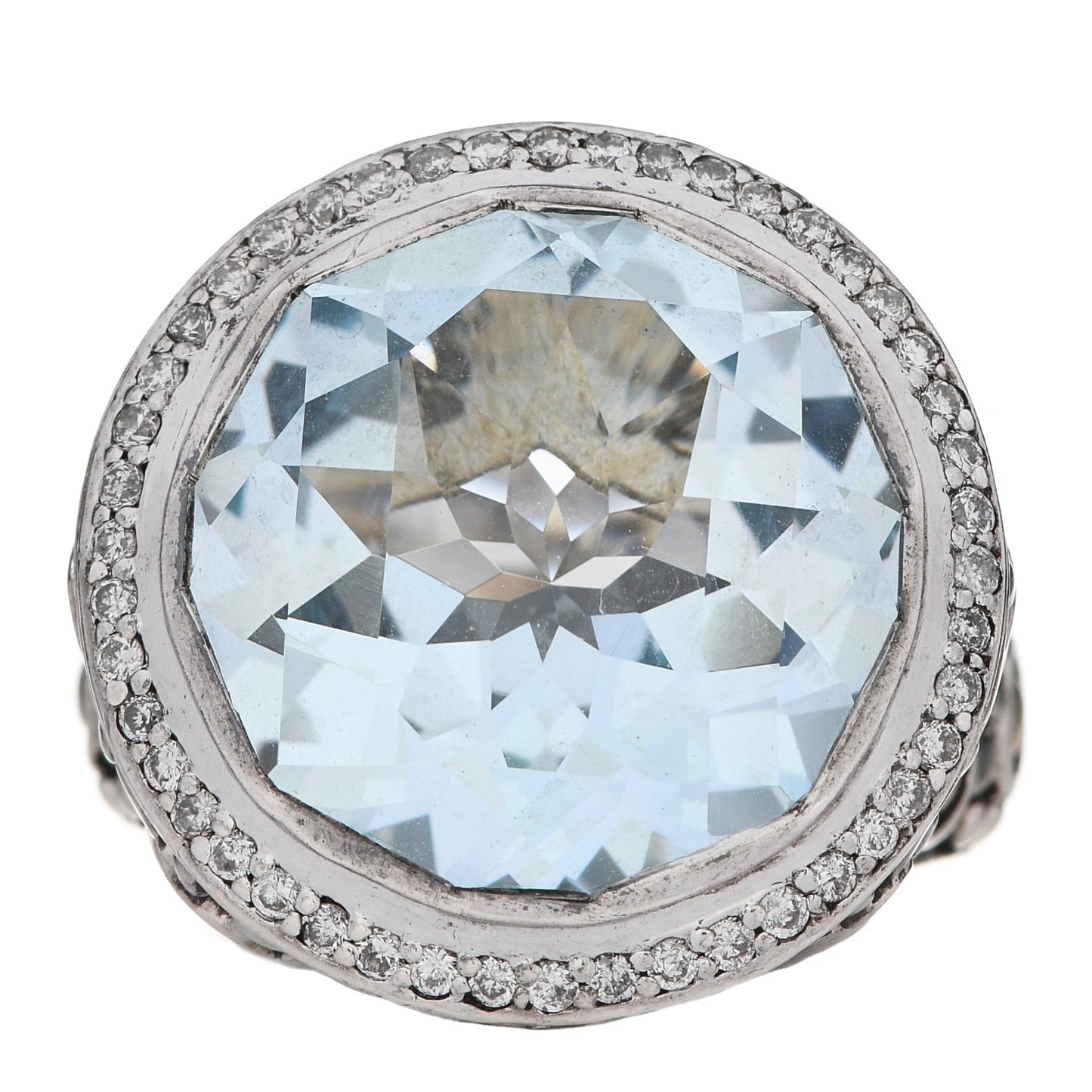 Sterling Silver 18K Yellow Gold Diamond Blue Topaz Batu Sari Ring 54 7
