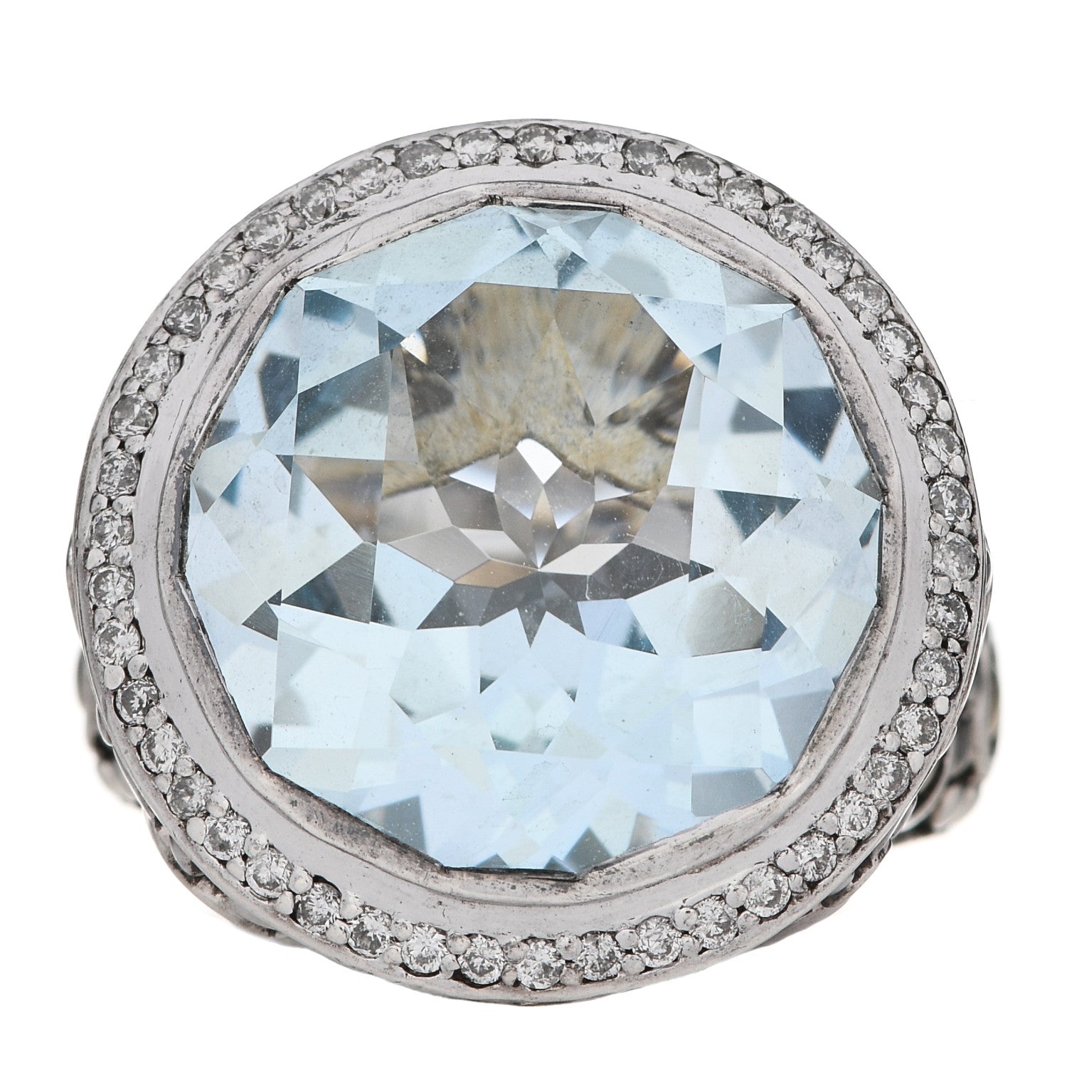 John Hardy Sterling Silver 18K Yellow Gold Diamond Blue Topaz Batu Sari Ring 54 7 1 of 6