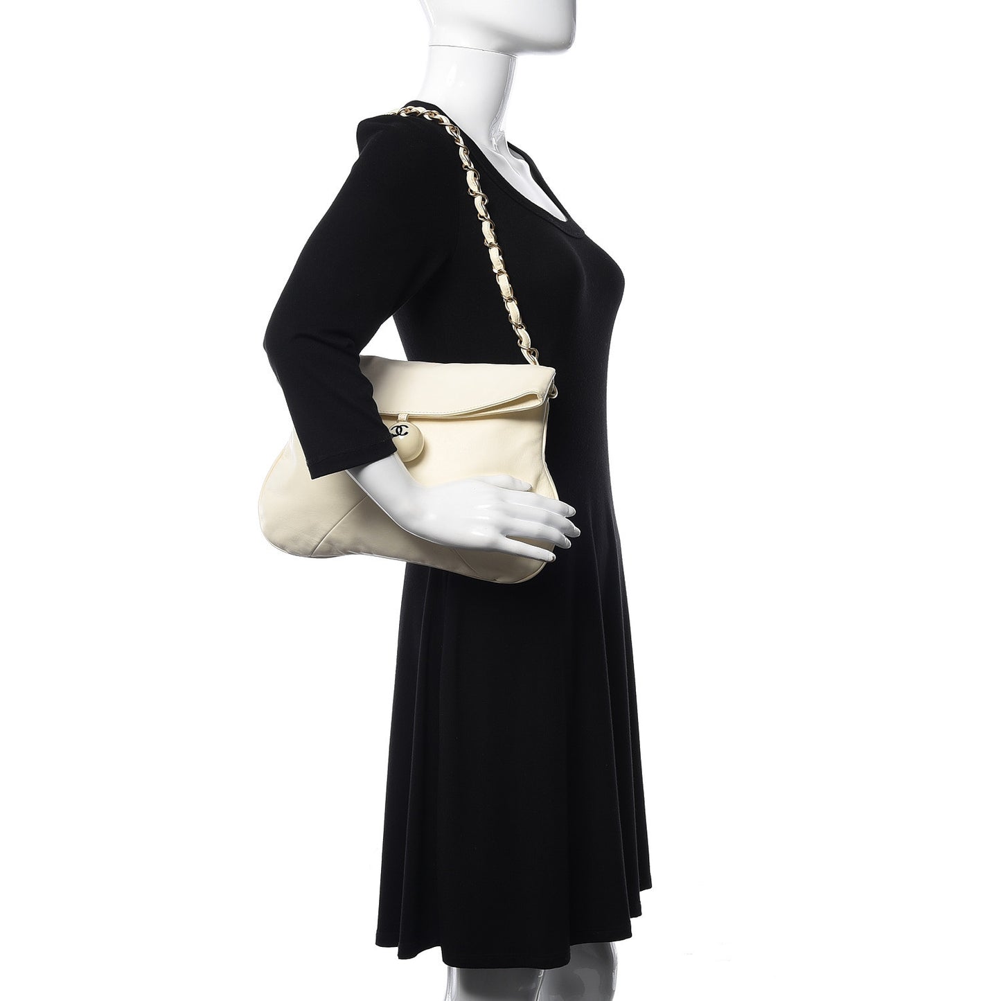 Lambskin Coco Ball Fold Over Bag White