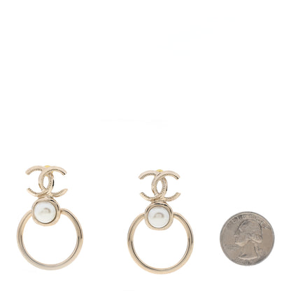 Chanel Metal Pearl CC Hoop Drop Earrings Gold 2 of 5