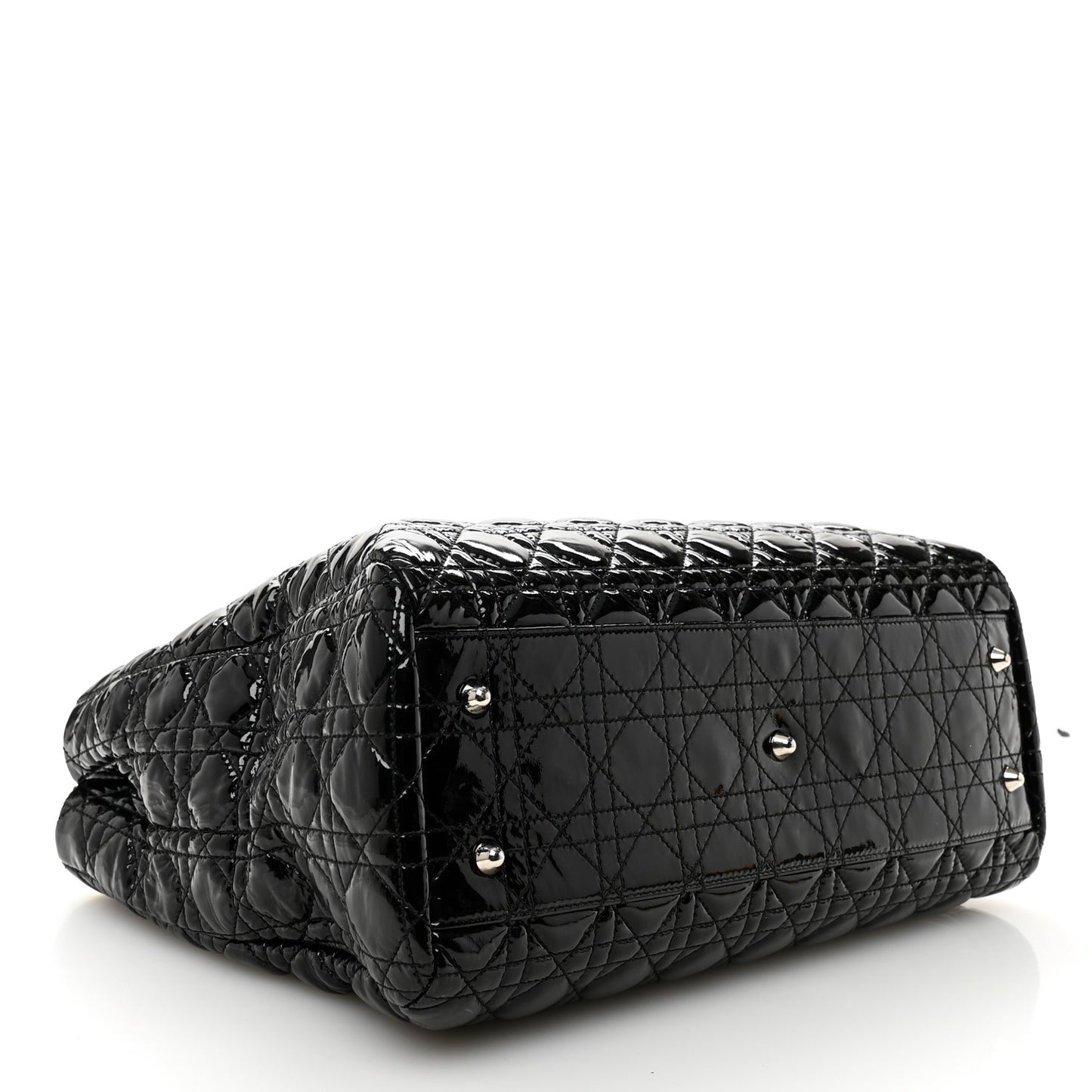 Patent Cannage Large Dior Soft Shopping Tote Black