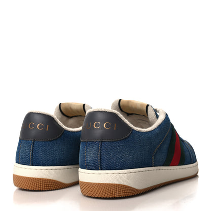 Gucci Denim GG Monogram Calfskin Web Mens Screener Sneakers 8.5 Blue 4 of 9