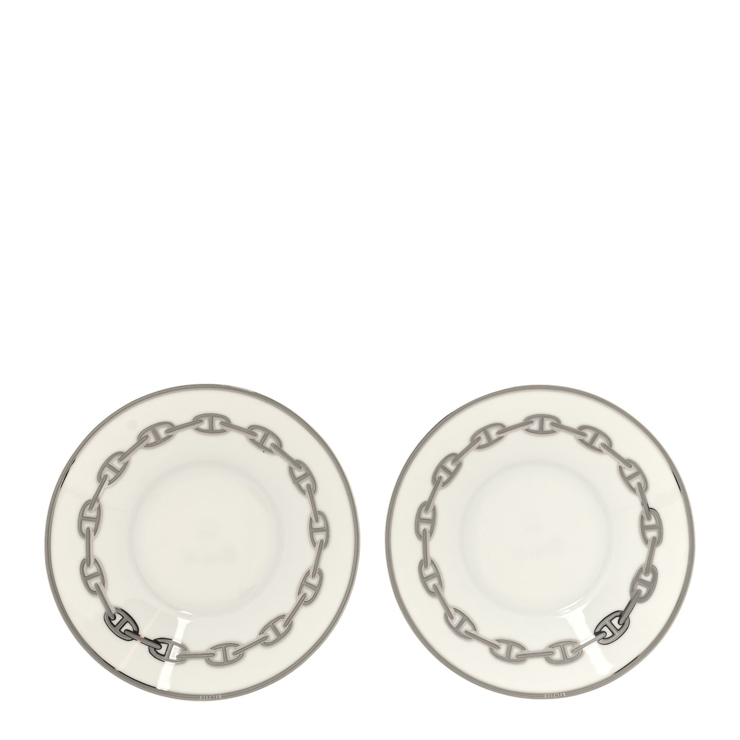 Porcelain Platinum Chaine d'Ancre Tea Cup and Saucer Set of 2