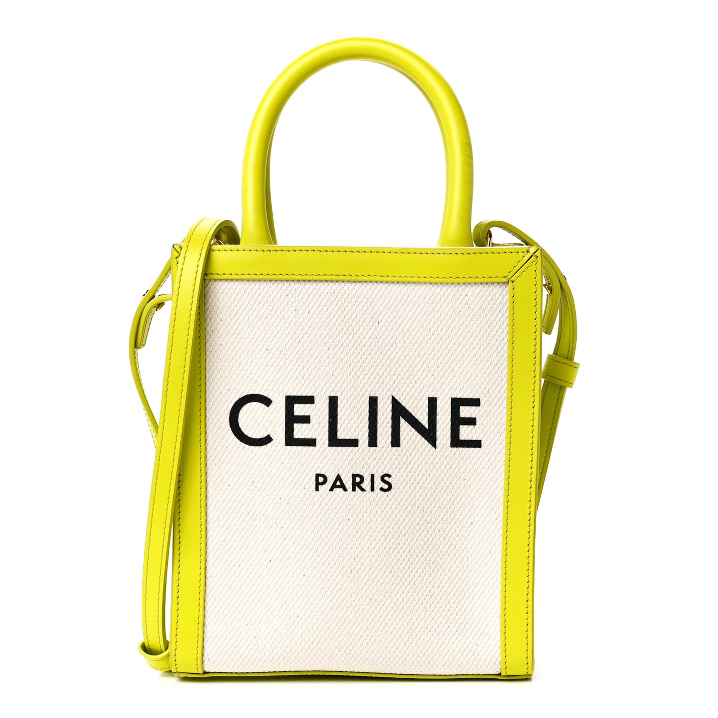 Canvas Calfskin Mini Vertical Cabas Neon Yellow