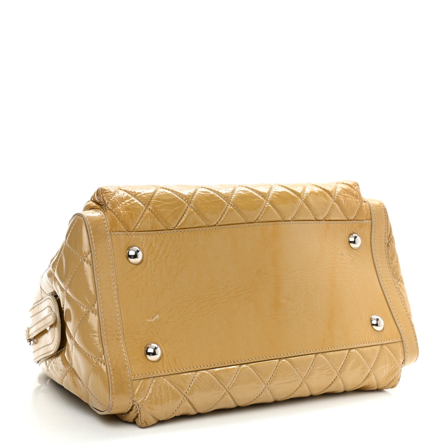 Patent Quilted Day Glo Flap Bag Beige