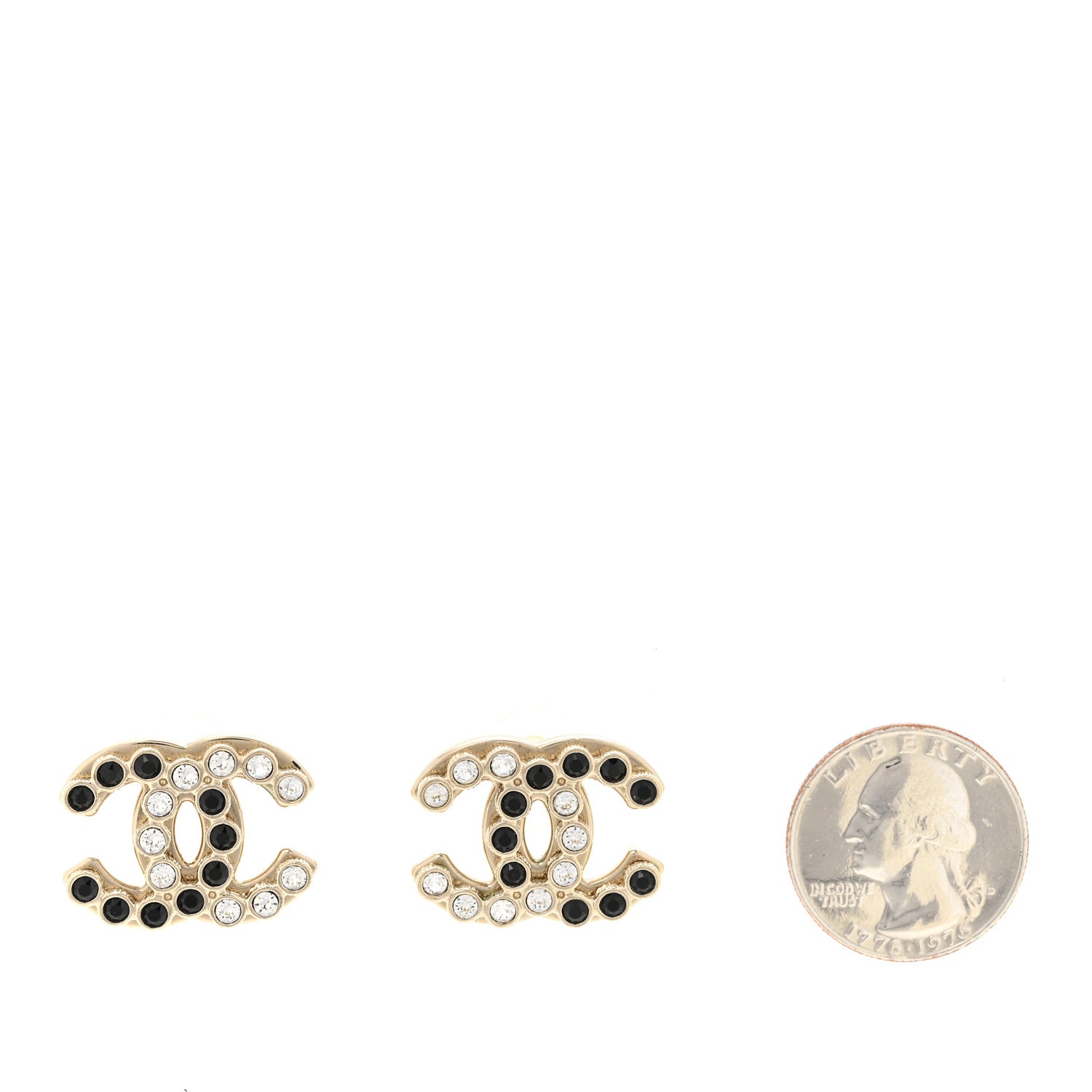 Chanel Crystal CC Earrings Black Gold 2 of 5
