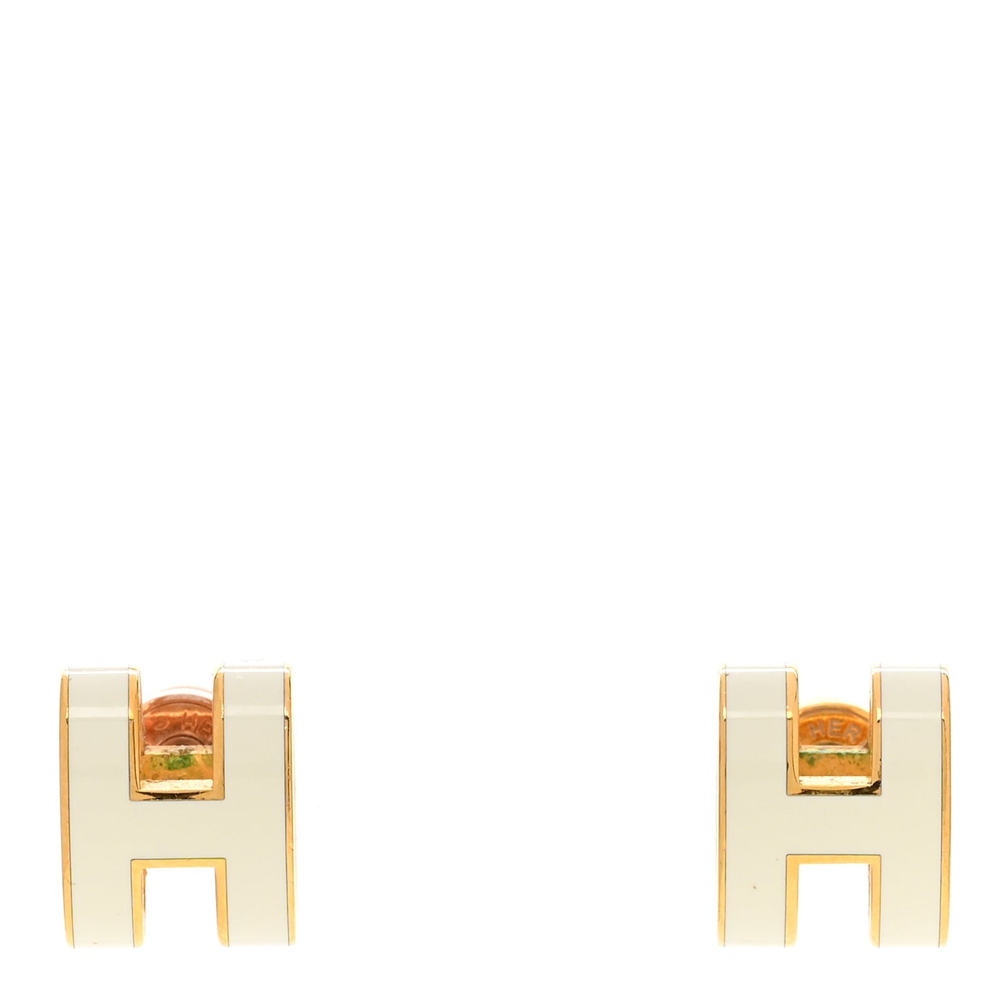 Gold Lacquered Mini Pop H Earrings White
