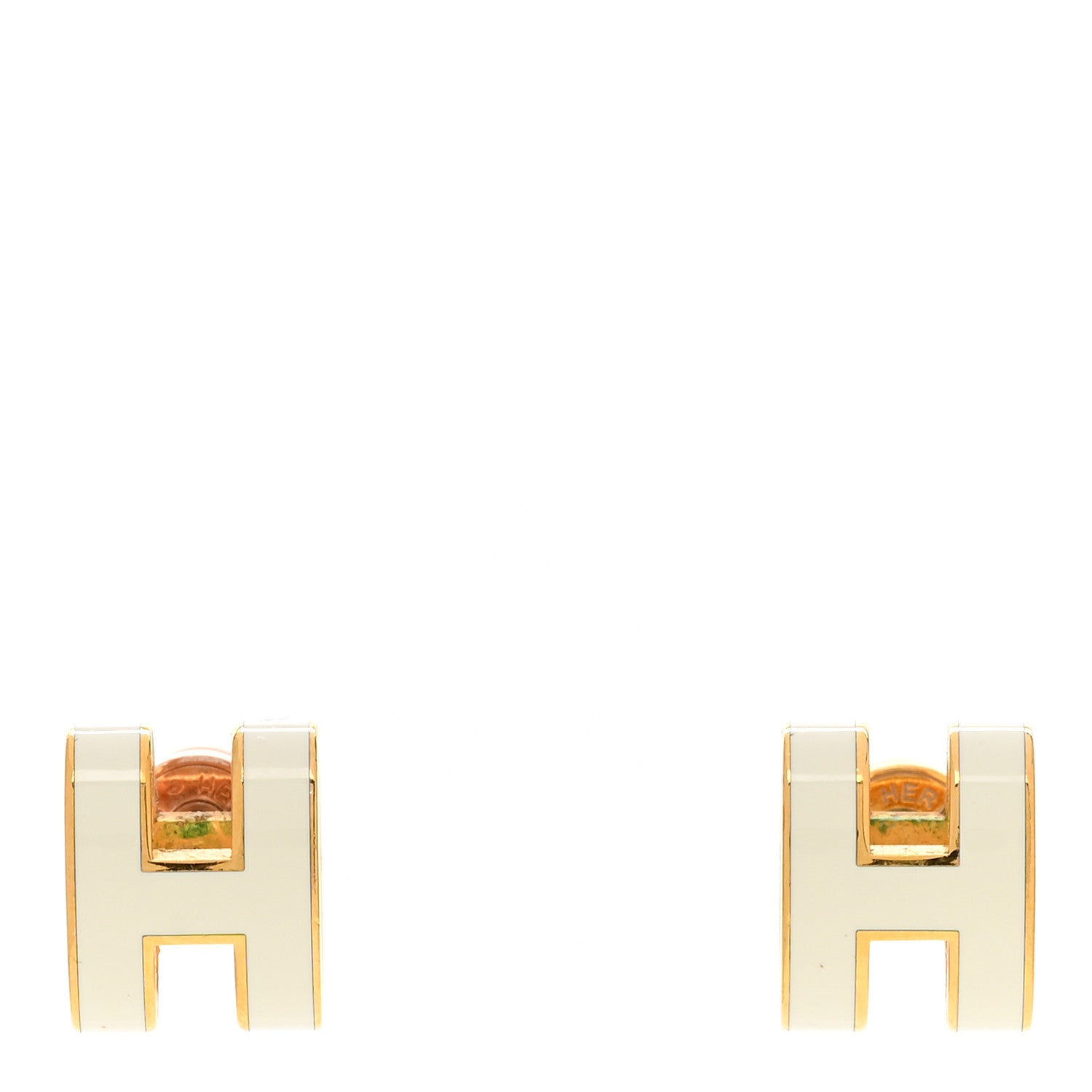 Hermes Gold Lacquered Mini Pop H Earrings White 1 of 7