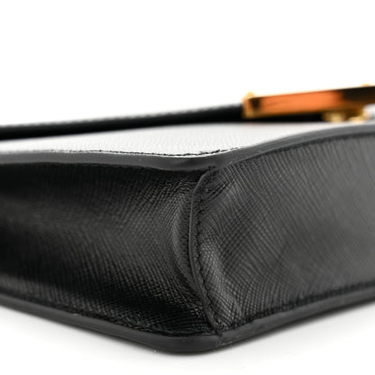 Prada Saffiano Lux Metal Triangle Logo Mini Envelope Chain Shoulder Bag Black 8 of 9