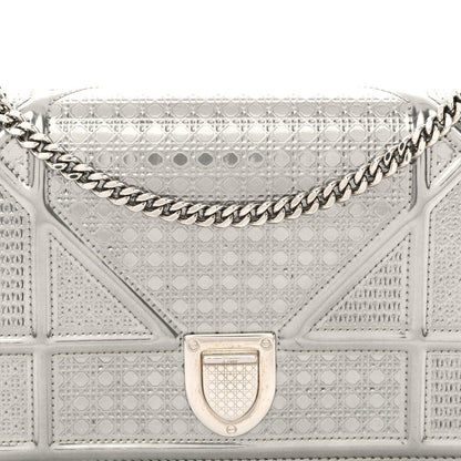 Christian Dior Metallic Patent Micro-Cannage Diorama Wallet on Chain Pouch Silver 7 of 9