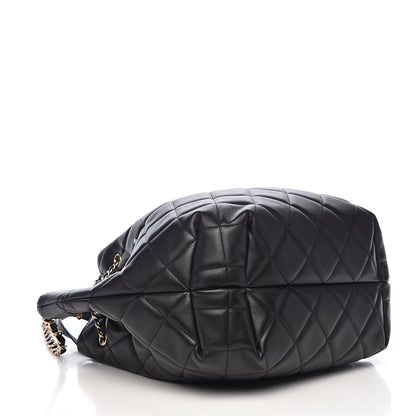 Chanel Lambskin Quilted CC Dweller Drawstring Tote Black 4 of 11