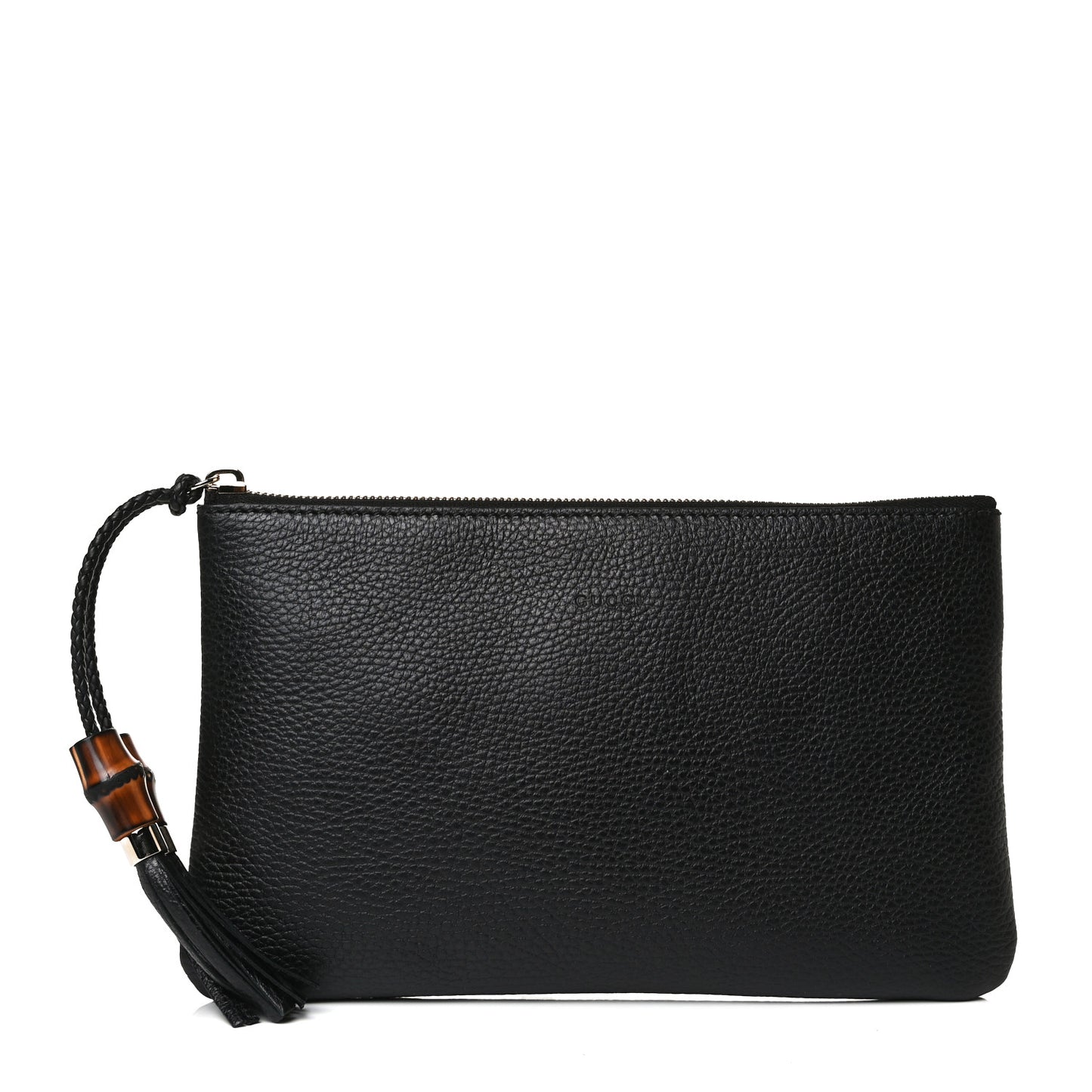 Pebbled Calfskin Large Bamboo Clutch Black