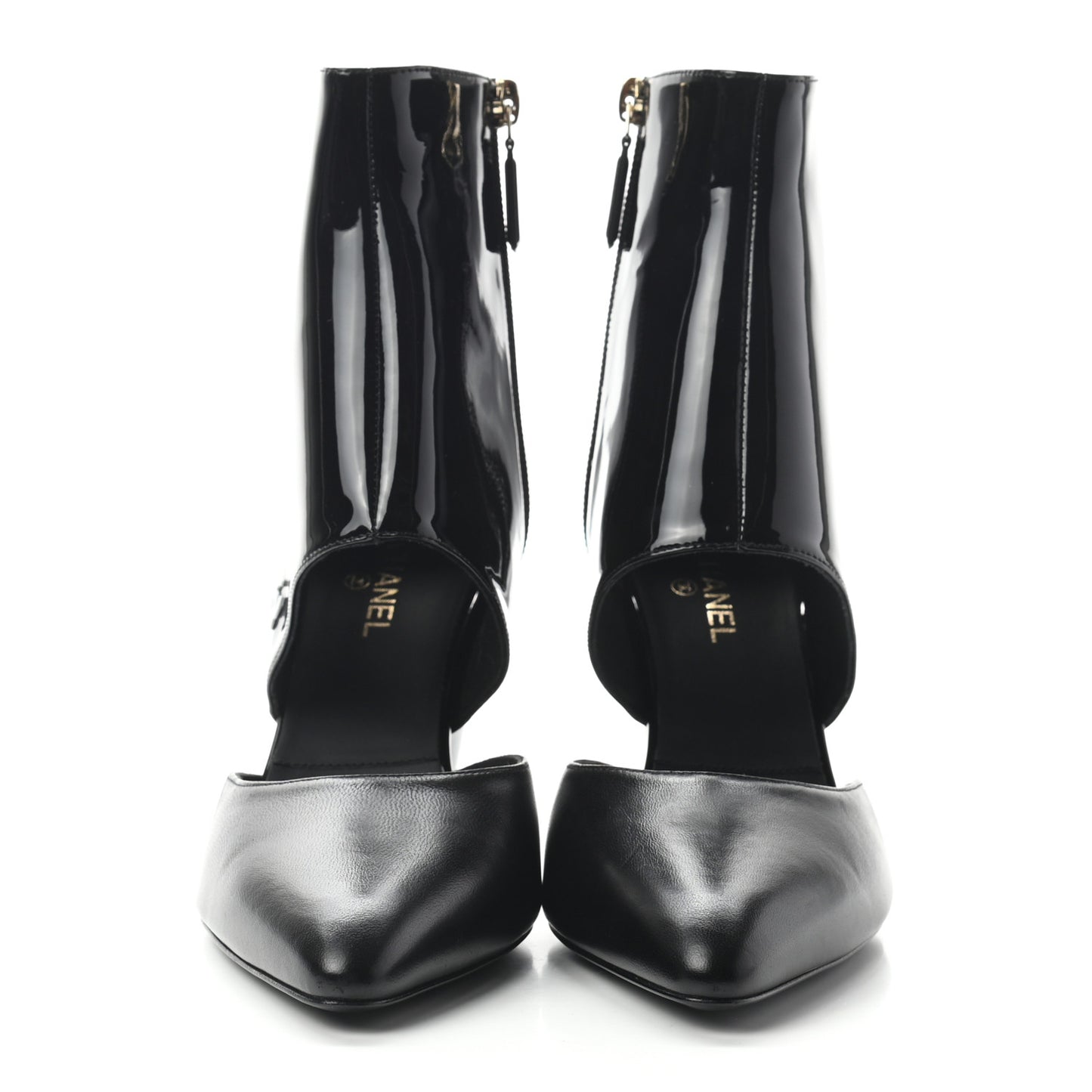 Lambskin Patent Calfskin Short Ankle Boots 38.5 Black