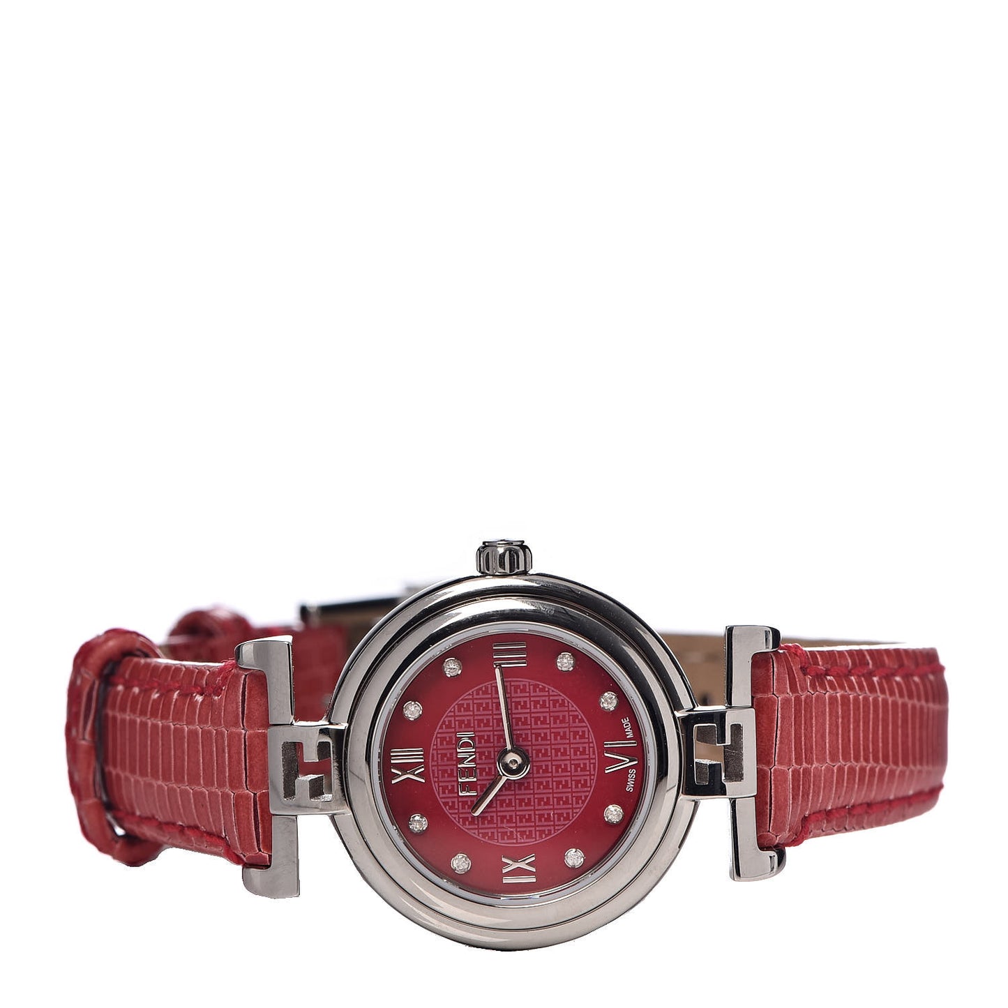 Stainless Steel Calfskin Diamond 23mm Moda Quartz Watch Red