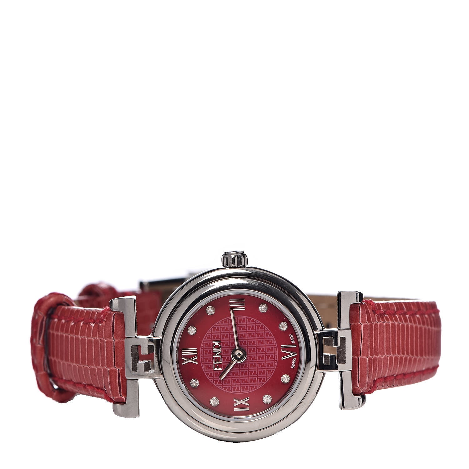 Fendi Stainless Steel Calfskin Diamond 23mm Moda Quartz Watch Red 3 of 10