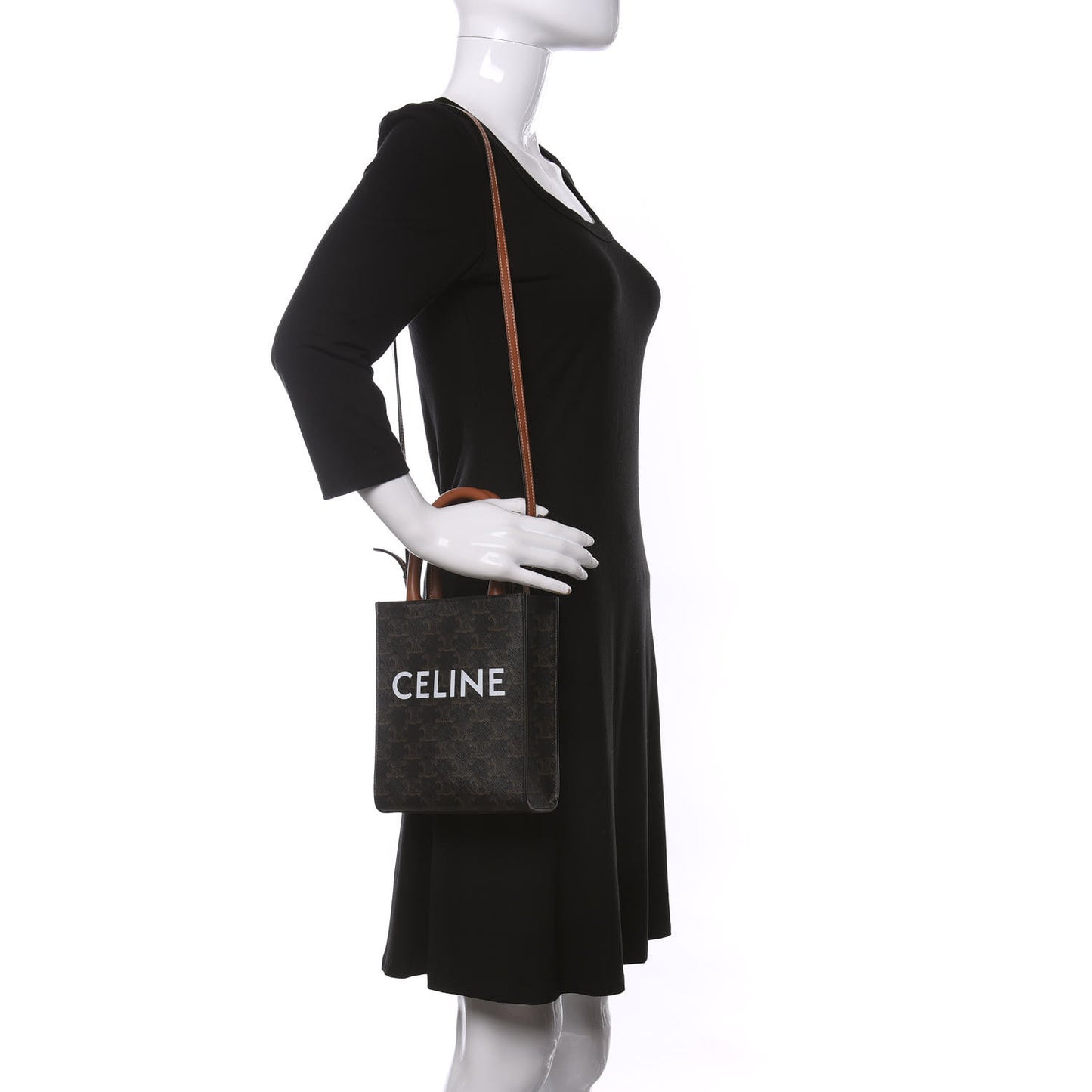 Triomphe Canvas Calfskin Mini Vertical Cabas Tan