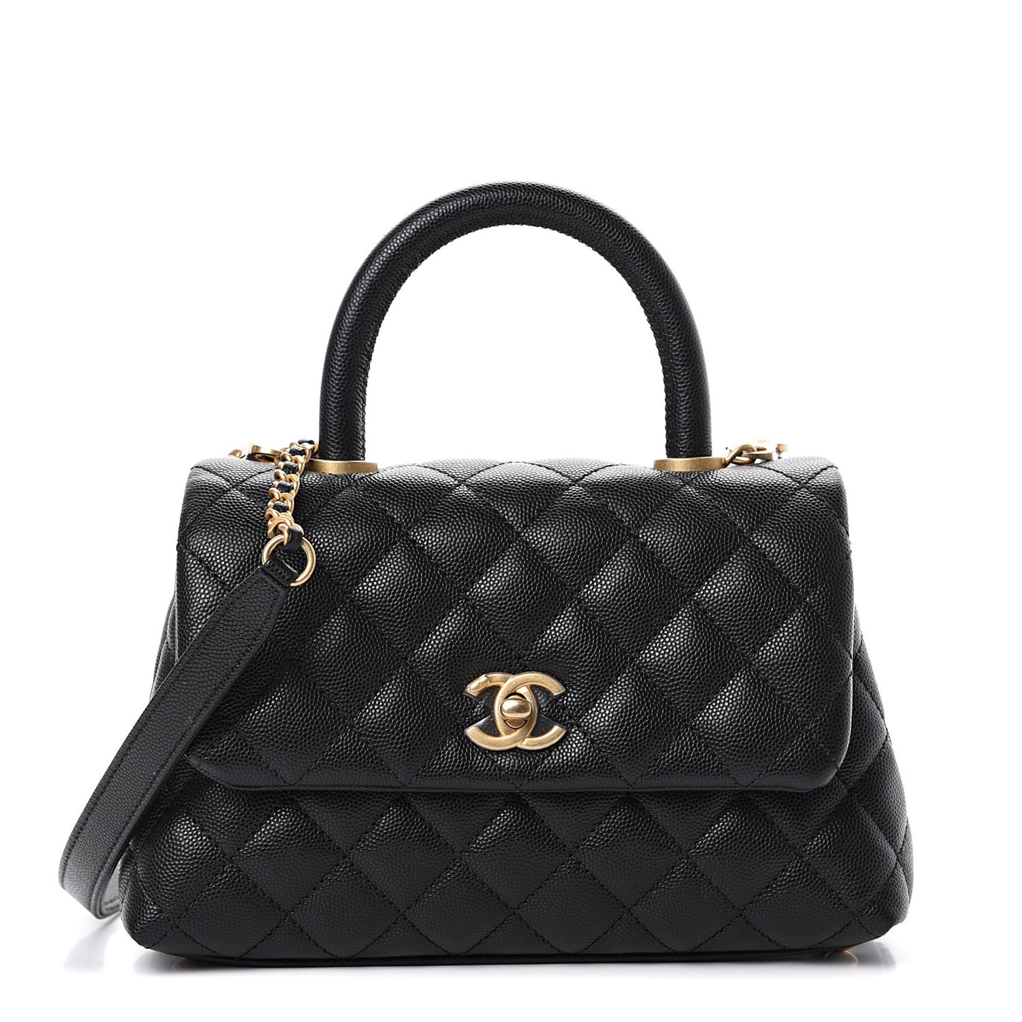 Caviar Quilted Mini Coco Handle Flap Black