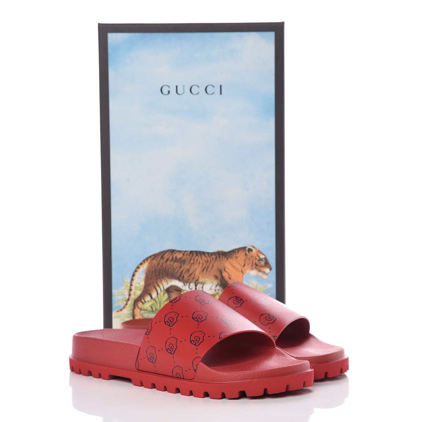 Calfskin Rubber GucciGhost Hamlet Skull Mens Lug Sole Slide Sandals 8 Hibiscus Red Blue Agata