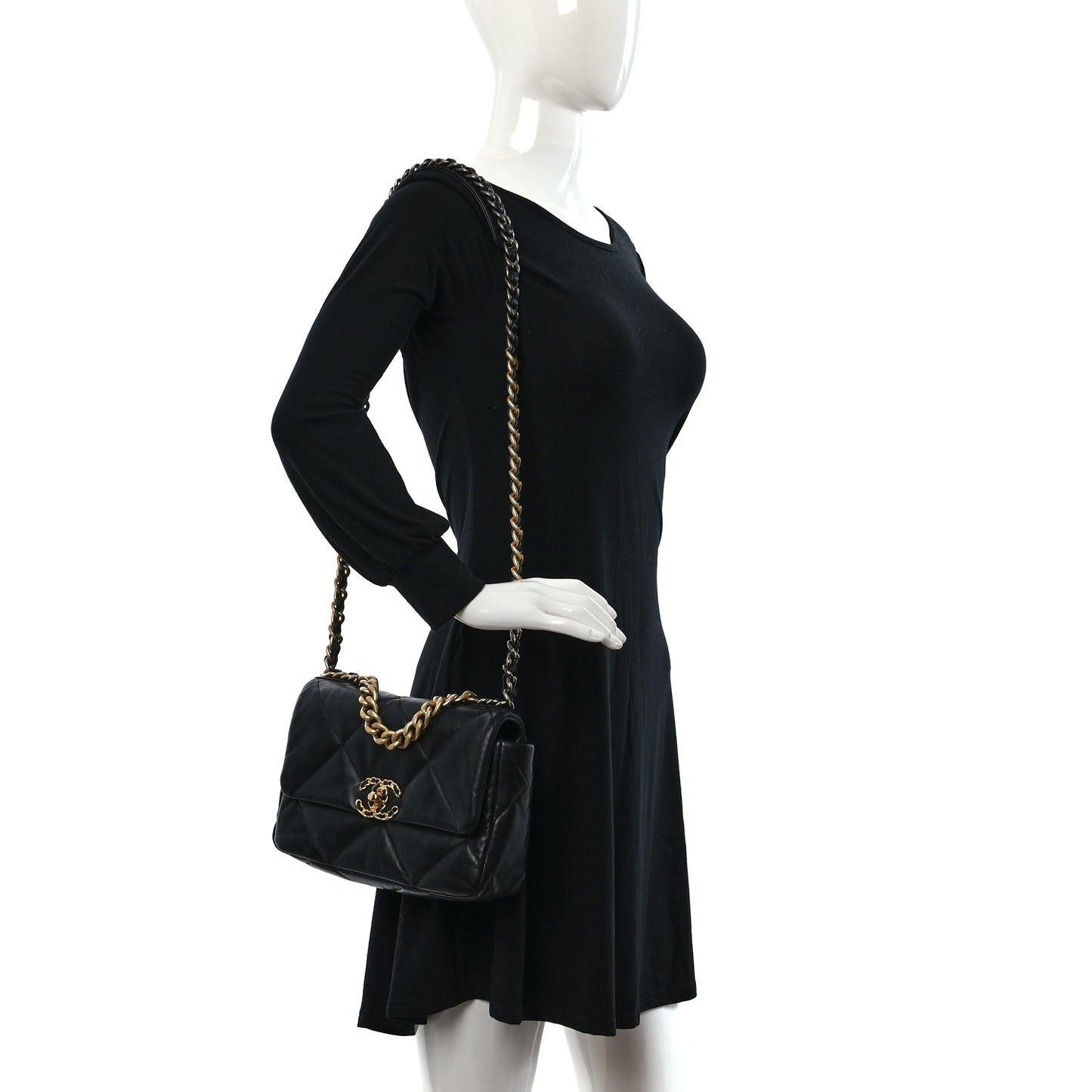 Lambskin Quilted Medium Chanel 19 Flap Black