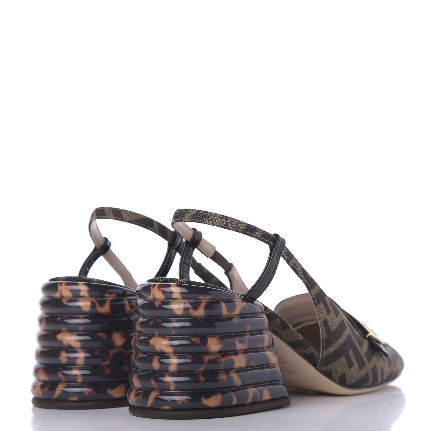 Fendi Jacquard Calfskin FF Tortoise Promenade Slingback Loafer Pumps 39.5 Tobacco 4 of 10