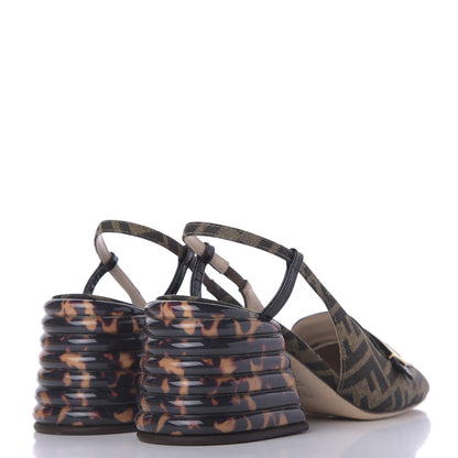 Fendi Jacquard Calfskin FF Tortoise Promenade Slingback Loafer Pumps 39.5 Tobacco 4 of 10