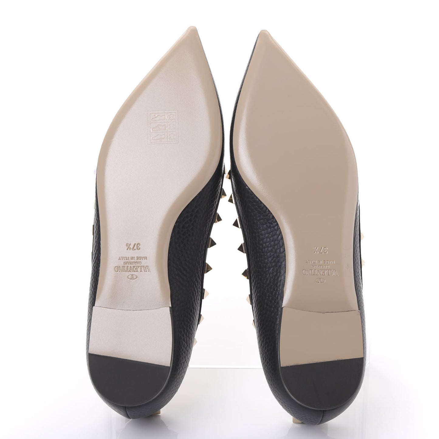 Pebbled Calfskin Rockstud Ballerina Flats 37.5 Black