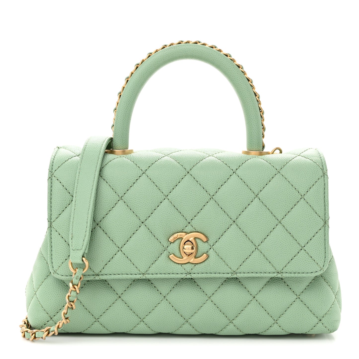 Caviar Quilted Mini Coco Chain Handle Flap Light Green
