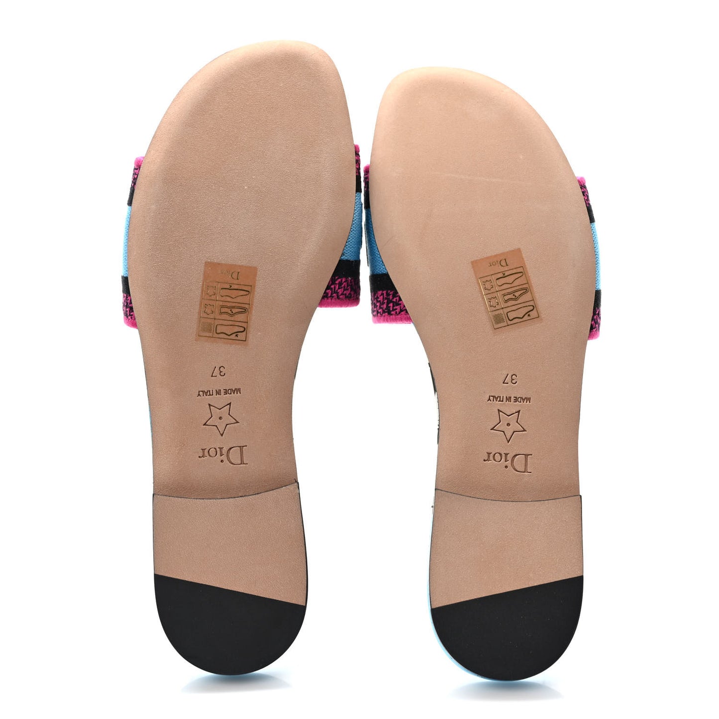 Canvas D-Jungle Pop Embroidered Dway Flat Slide Sandals 37 Bright Blue Pink Multicolor