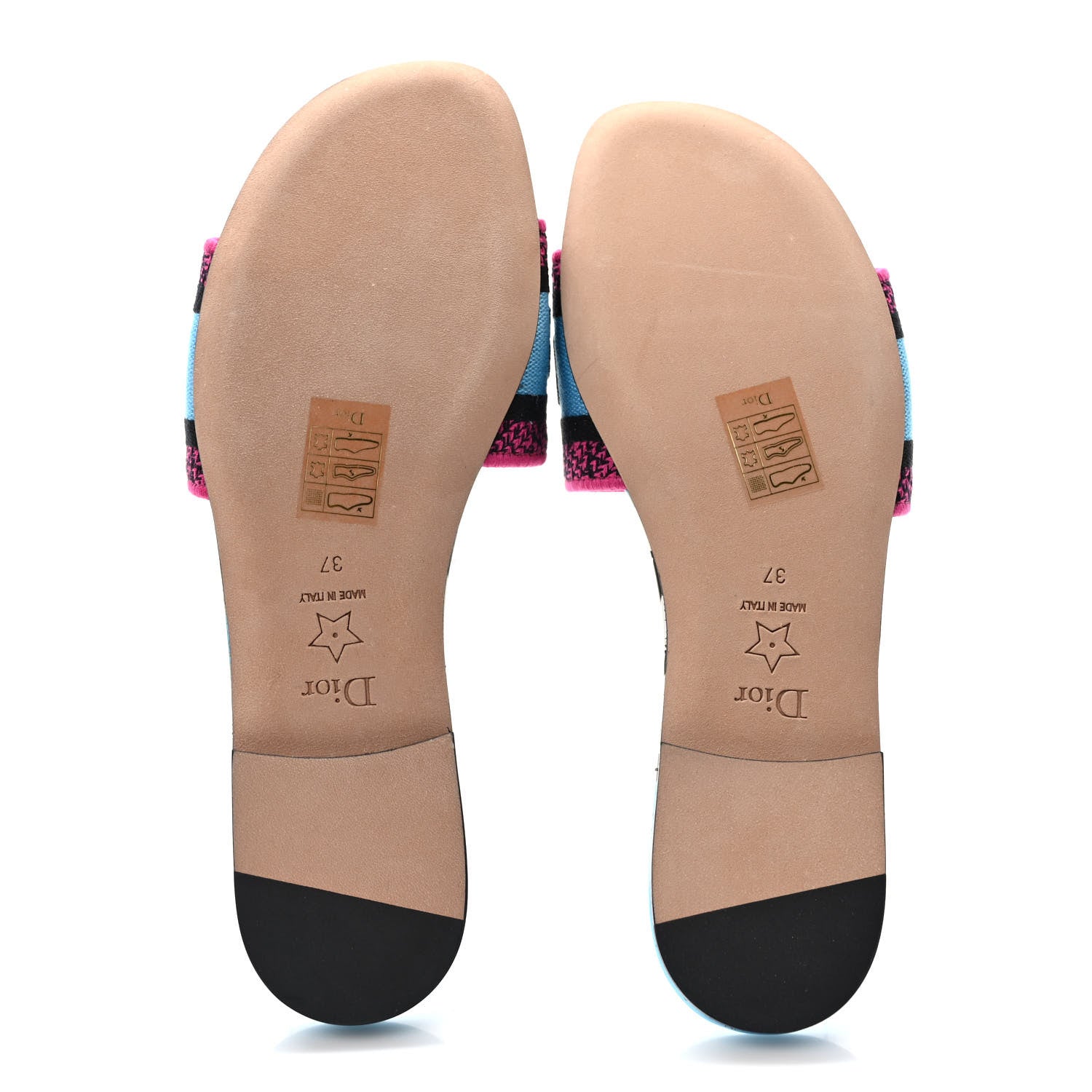Christian Dior Canvas D-Jungle Pop Embroidered Dway Flat Slide Sandals 37 Bright Blue Pink Multicolor 5 of 9