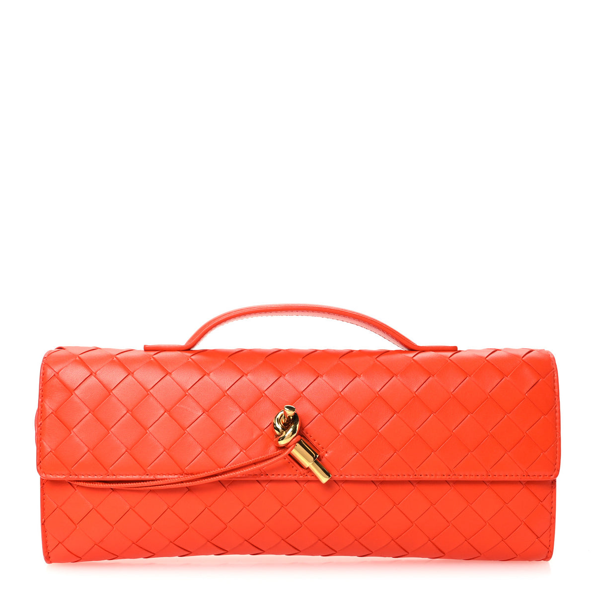 Nappa Intrecciato Long Andiamo Top Handle Clutch Orange