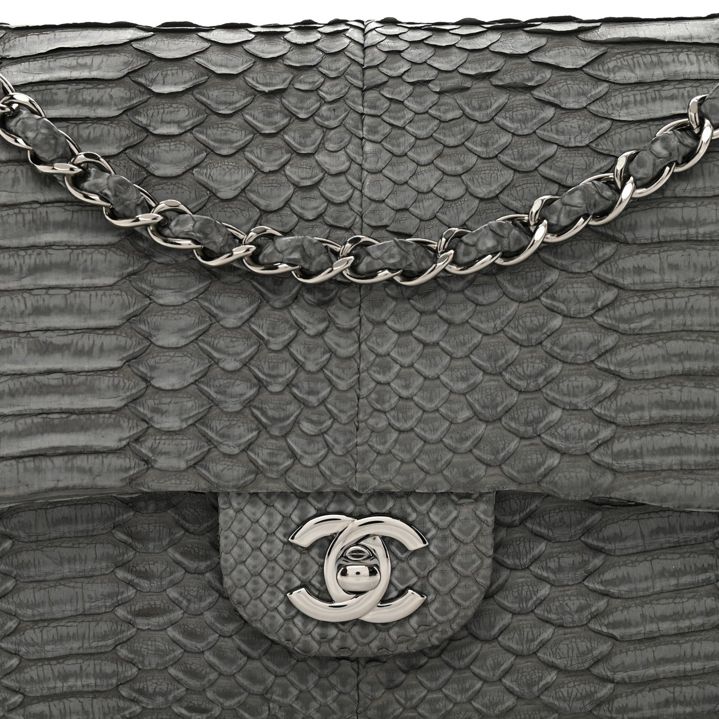 Snakeskin Medium Double Flap Grey