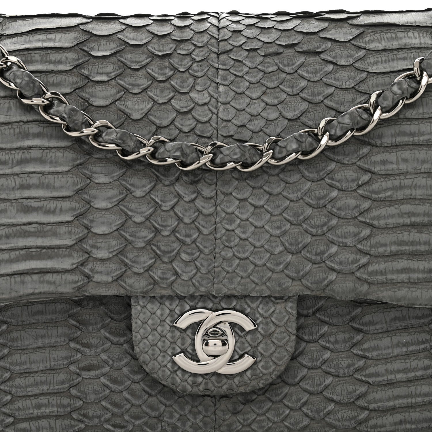 Chanel Snakeskin Medium Double Flap Grey 5 of 10
