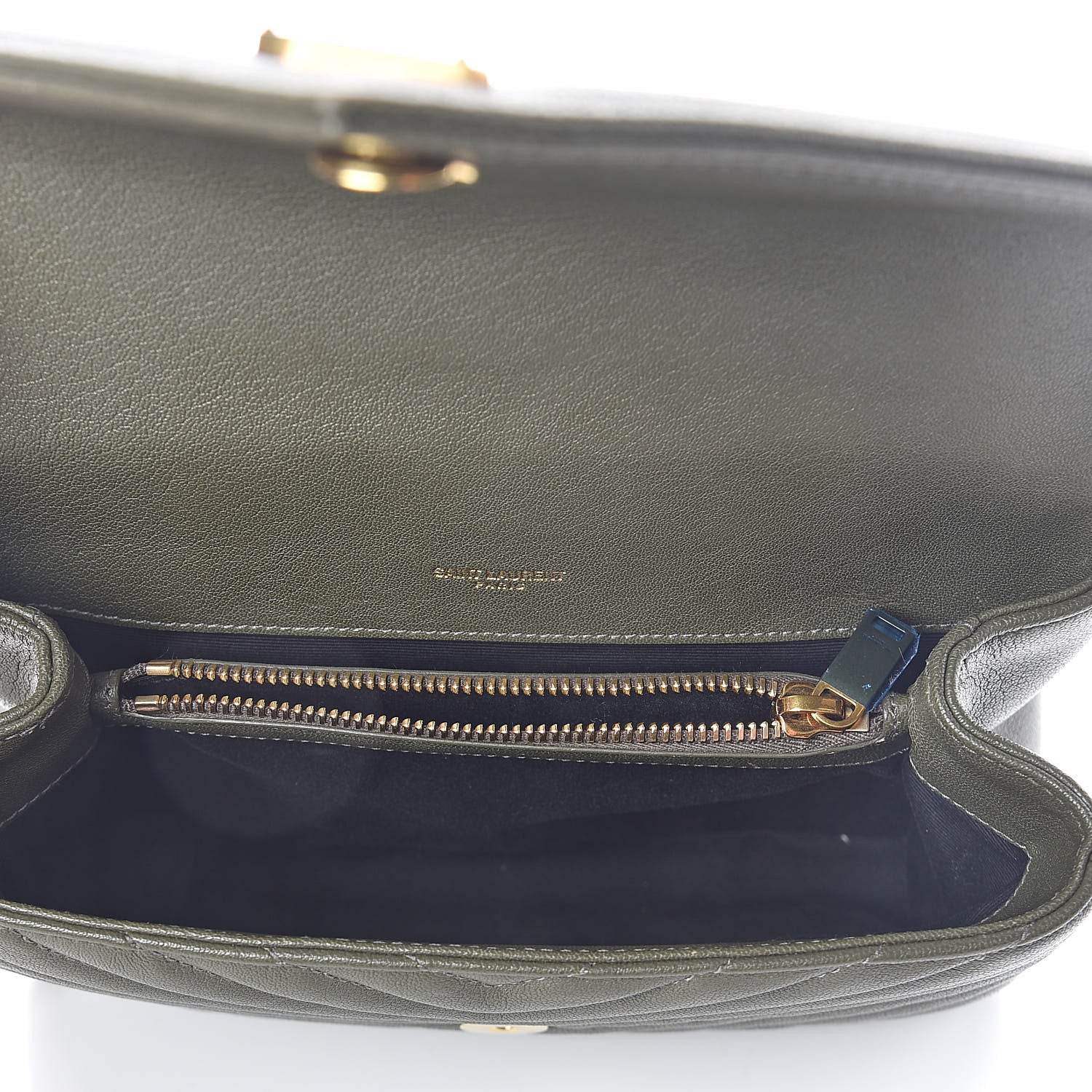 Saint Laurent Sheepskin Matelasse Chevron Monogram Medium College Bag Military Olive 5 of 10