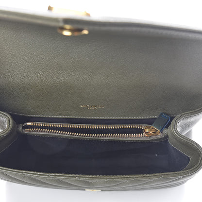 Saint Laurent Sheepskin Matelasse Chevron Monogram Medium College Bag Military Olive 5 of 10