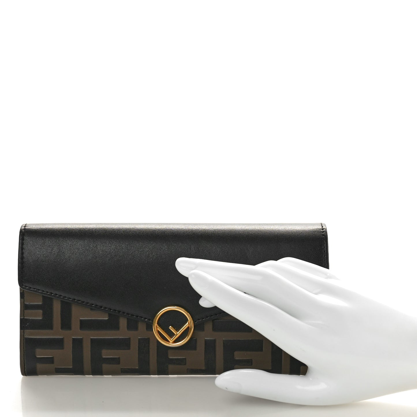 Vitello Cruise F is Fendi Bi-Color FF 1974 Embossed Continental Envelope Wallet Maya Black