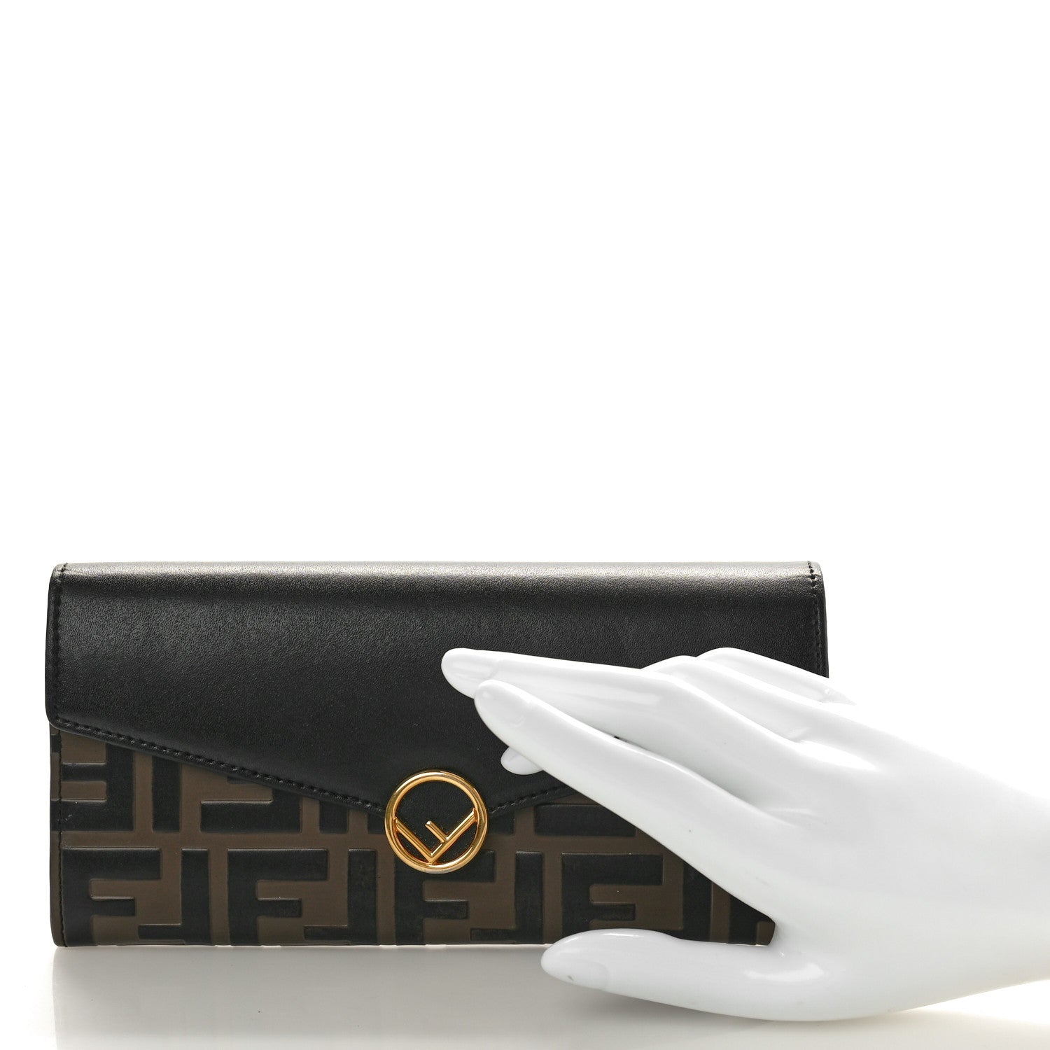 Fendi Vitello Cruise F is Fendi Bi-Color FF 1974 Embossed Continental Envelope Wallet Maya Black 2 of 8
