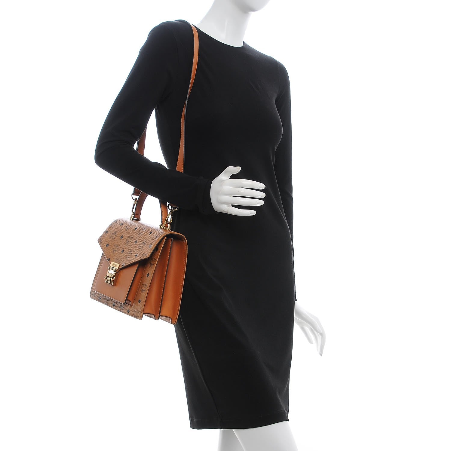 MCM Visetos Medium Patricia Pocket Satchel Cognac 2 of 10