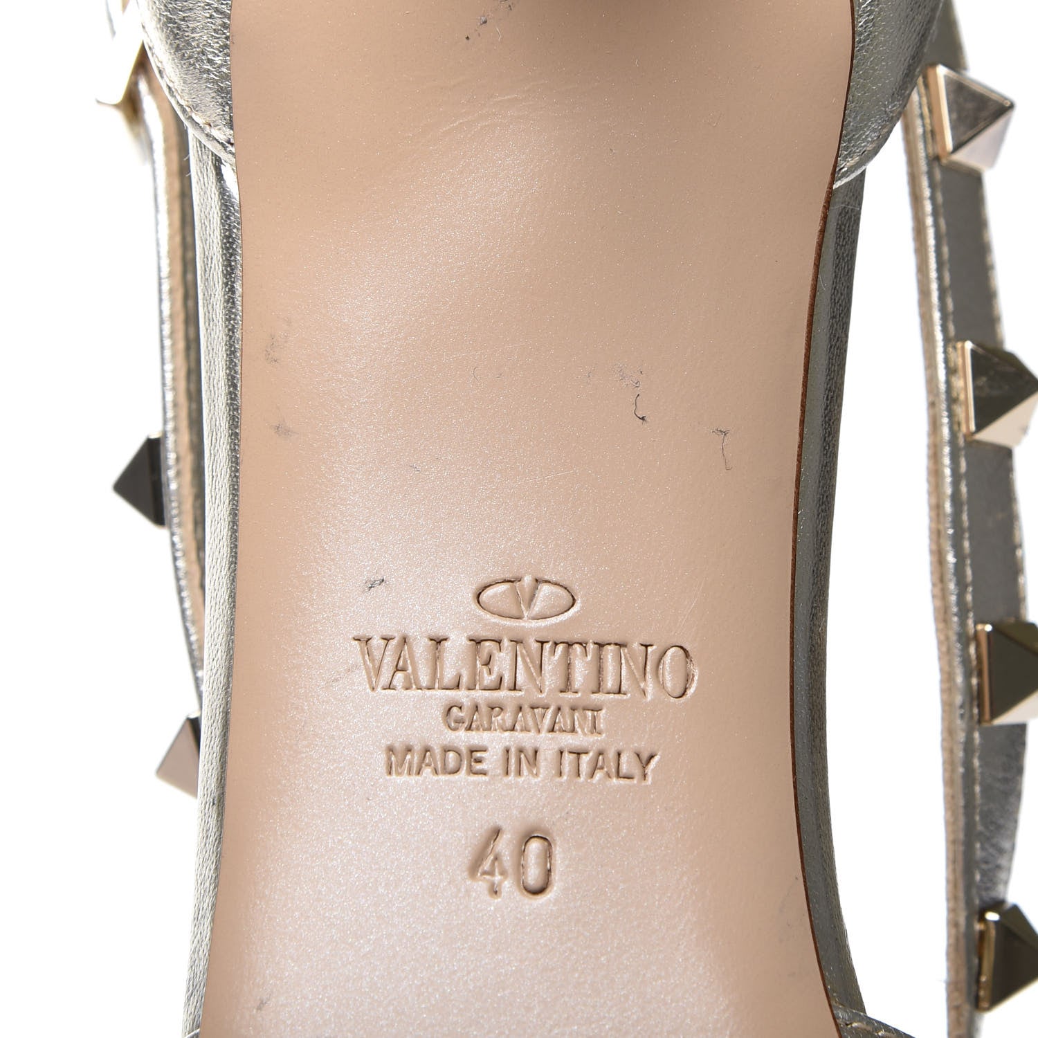 Valentino Garavani Metallic Nappa Rockstud Cross Strap D'Orsay 55mm Pumps 40 Platino 13 of 13
