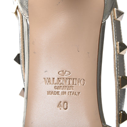 Valentino Garavani Metallic Nappa Rockstud Cross Strap D'Orsay 55mm Pumps 40 Platino 13 of 13