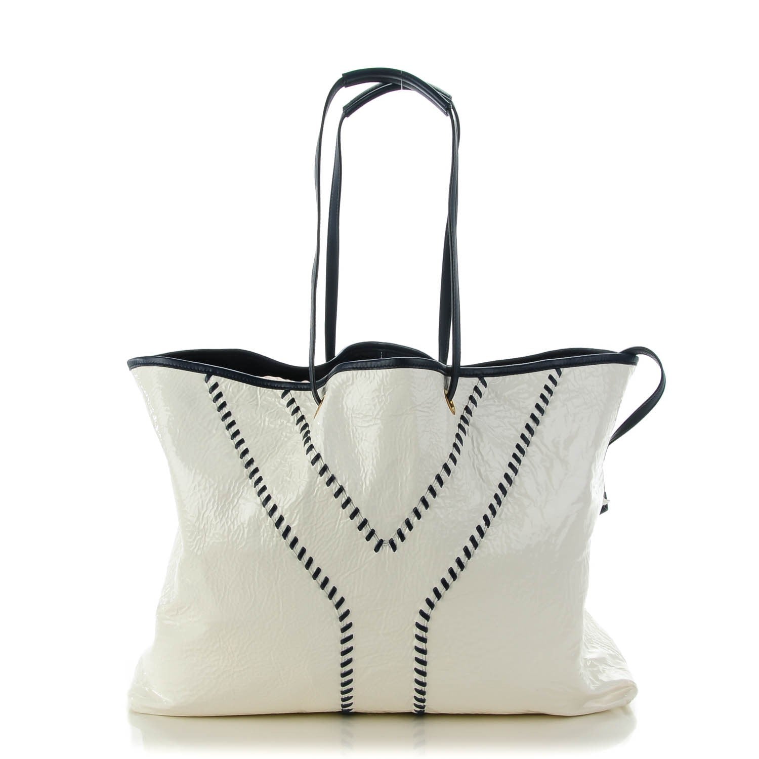 Saint Laurent Lambskin Patent Large Neo Double Reversible Tote Navy White 1 of 8