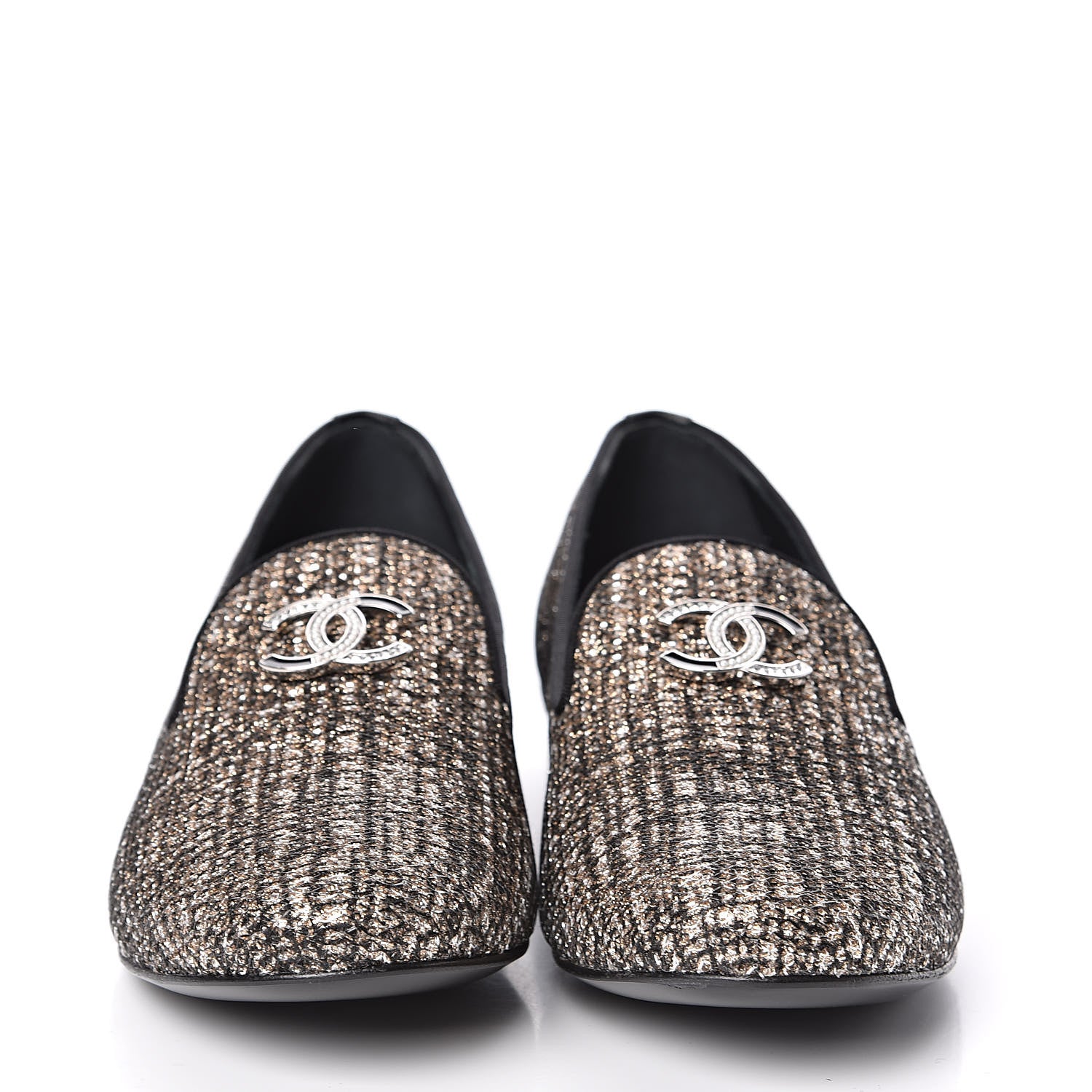 Chanel Fantasy Fabric Grosgrain CC Mocassin Loafers 37 Pink Black 2 of 9