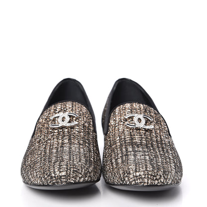 Chanel Fantasy Fabric Grosgrain CC Mocassin Loafers 37 Pink Black 2 of 9