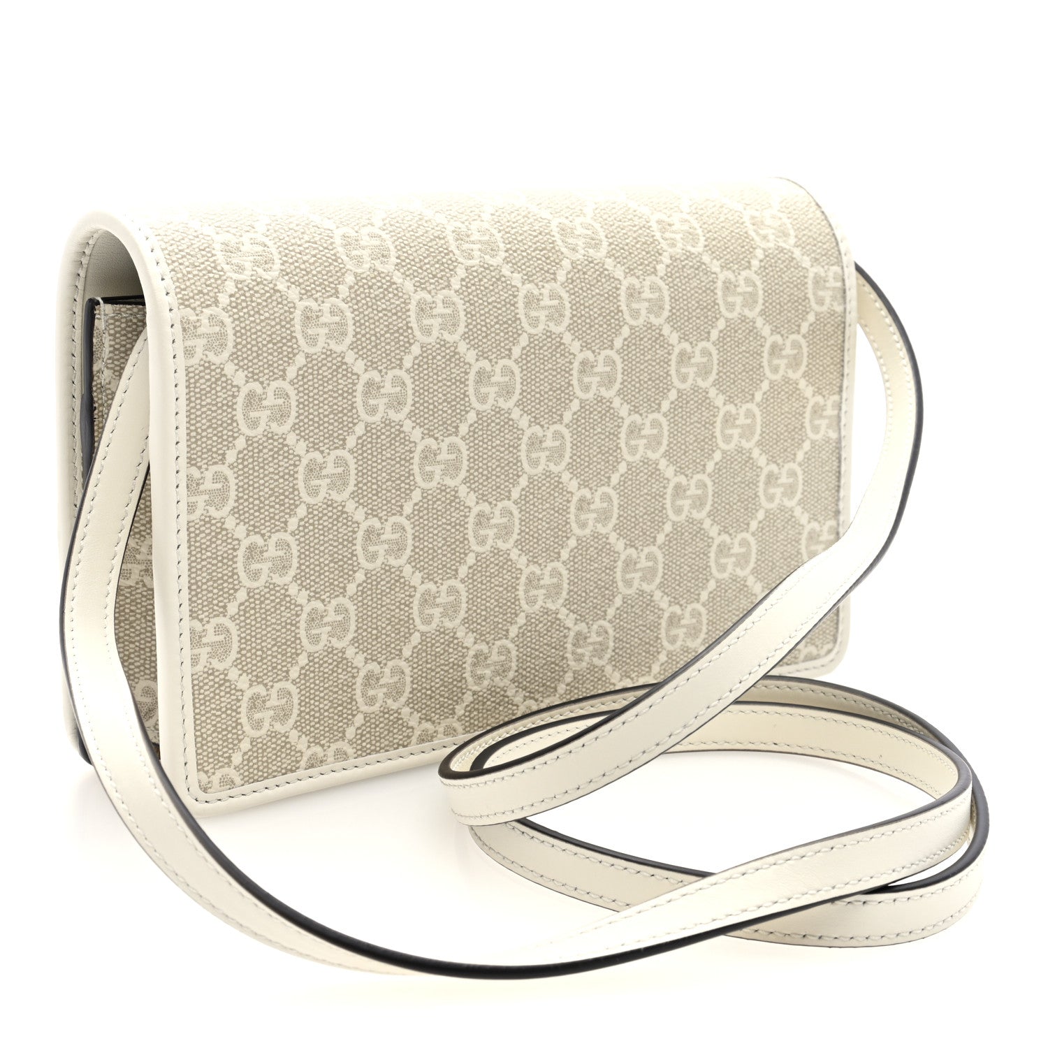 Gucci GG Emblem Monogram Wallet With Strap Beige White 3 of 10