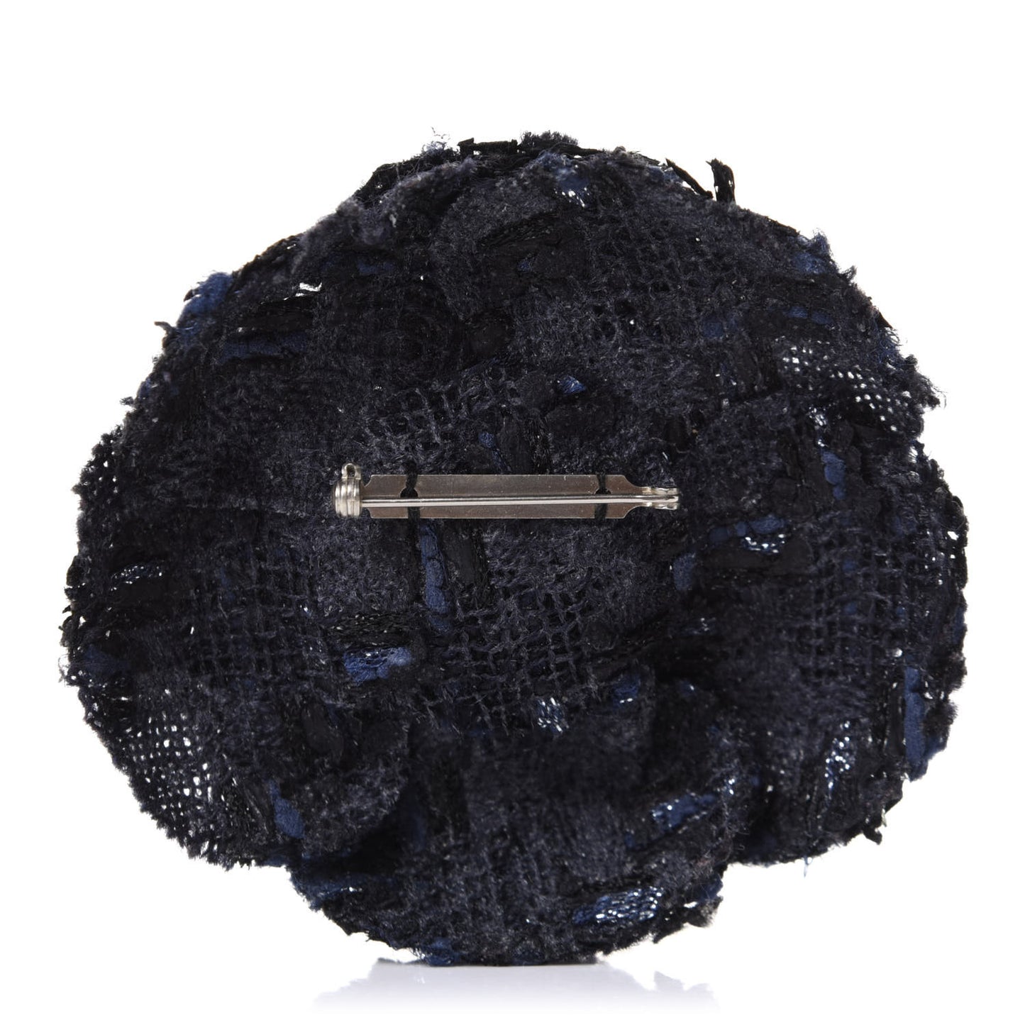 Tweed Camellia Pin Brooch Navy Blue