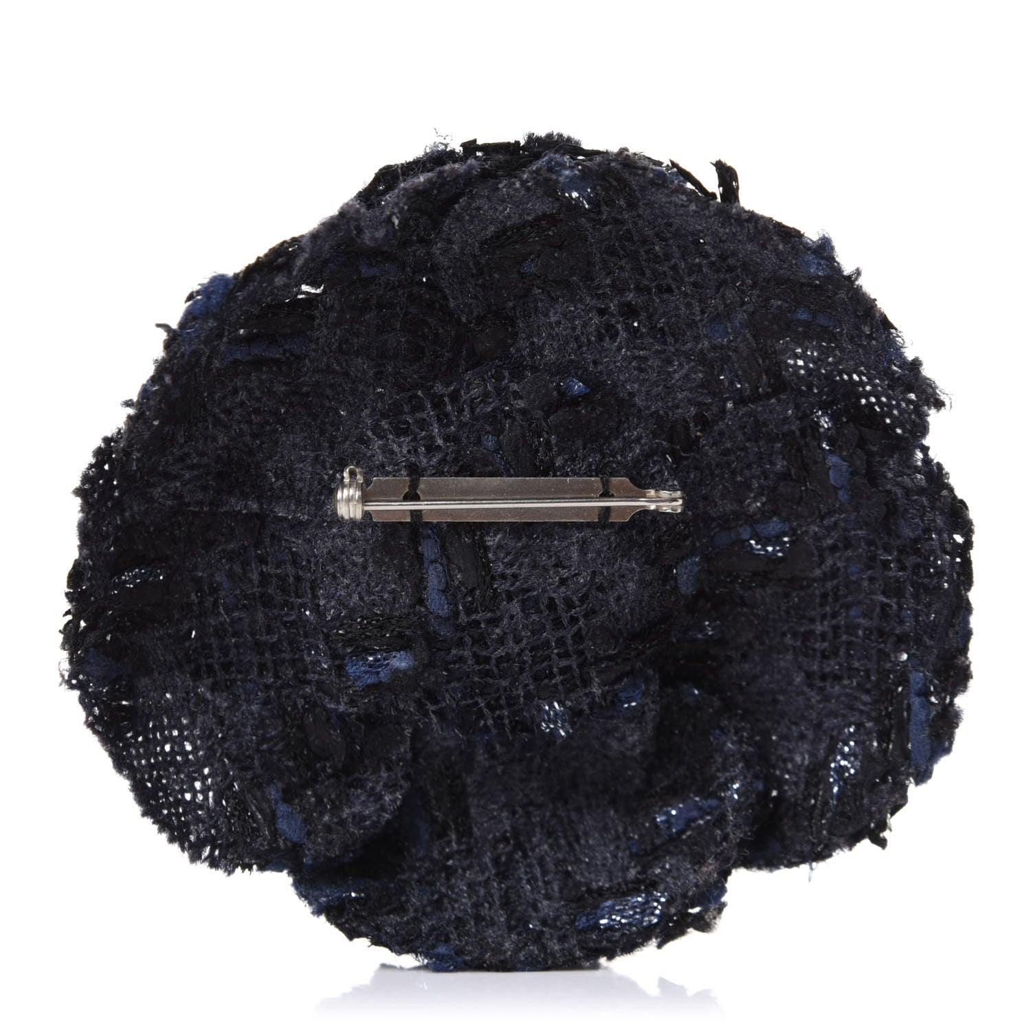 Chanel Tweed Camellia Pin Brooch Navy Blue 4 of 4