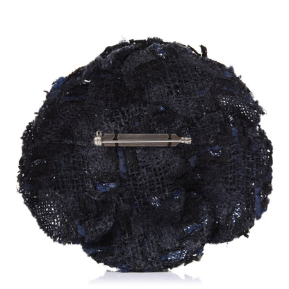 Chanel Tweed Camellia Pin Brooch Navy Blue 4 of 4