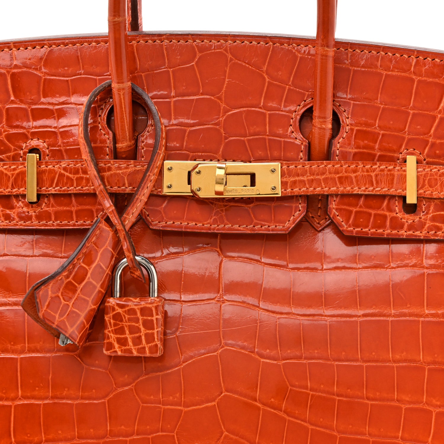 Hermes Shiny Niloticus Crocodile Birkin 25 Orange 8 of 19