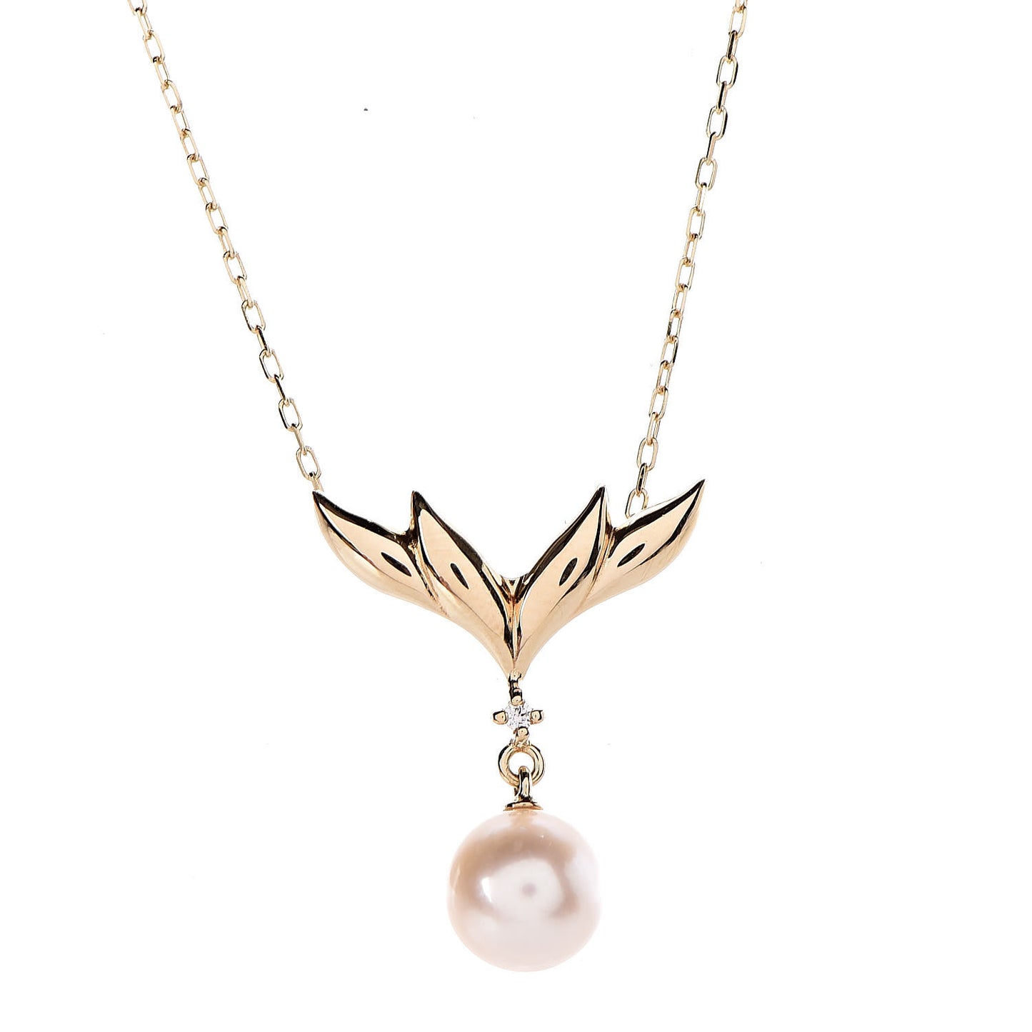 18K Yellow Gold Diamond Akoya Pearl 7.5mm Pendant Necklace