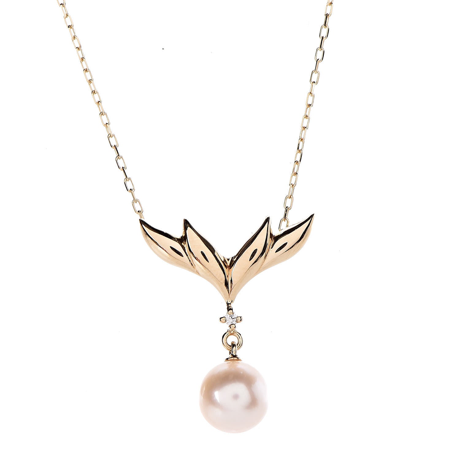 Mikimoto 18K Yellow Gold Diamond Akoya Pearl 7.5mm Pendant Necklace 4 of 6
